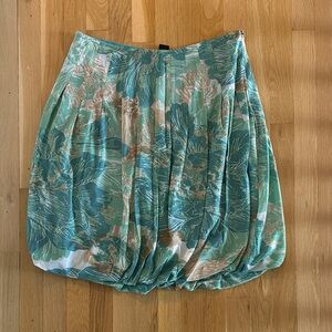 Yansi Fugel Teal and Beige Floral A-Line Skirt
